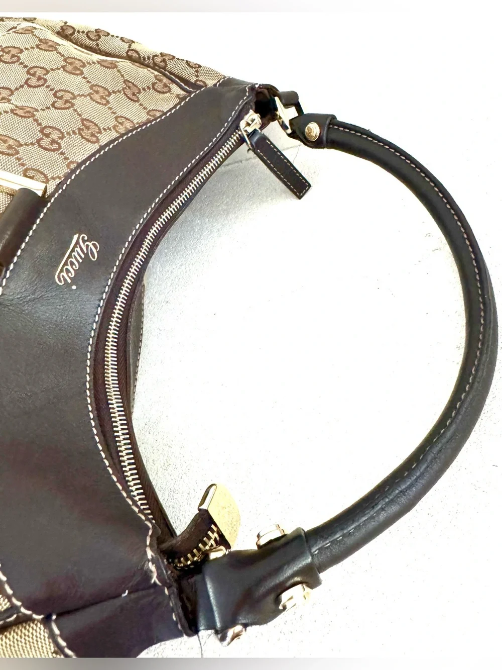 GUCCI Abbey D Ring GG Canvas Hobo Shoulder Bag Large Monogram Brown - Picture 6 of 13
